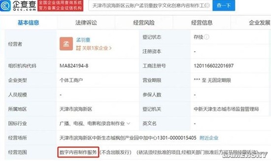 孟羽童疑似成立個(gè)人工作室，業(yè)務(wù)版圖拓展至內(nèi)容創(chuàng)作領(lǐng)域